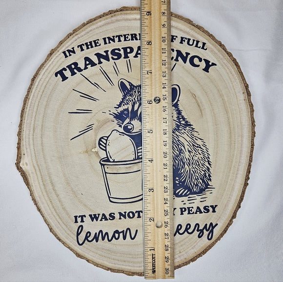 "It Was Not Easy Peasy Lemon Squeezy" Raccoon Wood Slice - Handmade - Picture 3 of 6